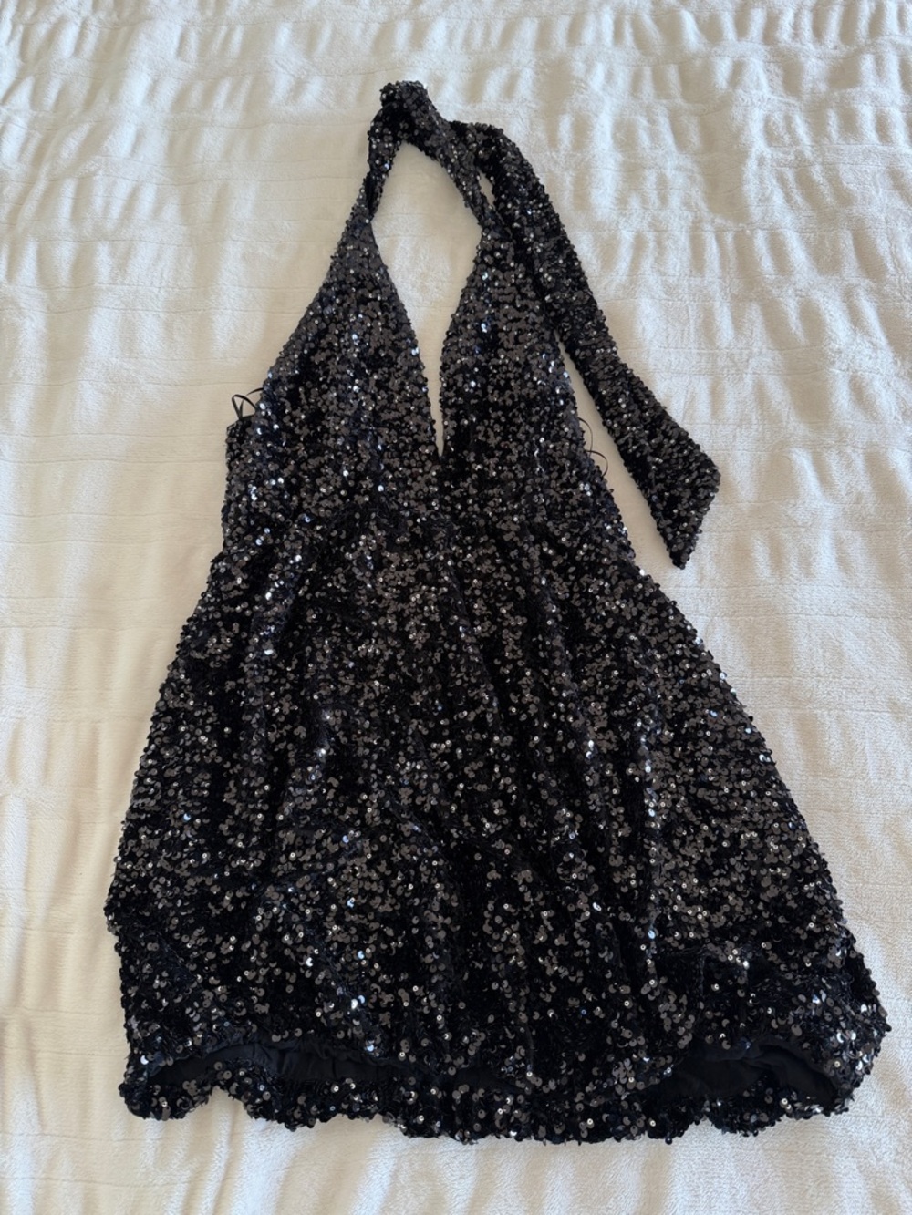 Zara Black Sequin Halter bubble hem Party Dress